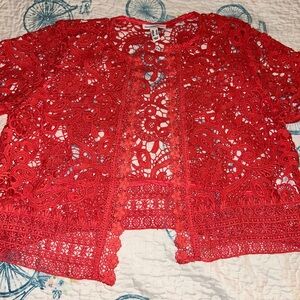 Isaac Mizrahi Vibrant Red Lace Cardigan